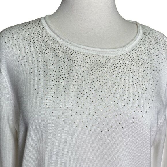 Calvin Klein Sweater White Studded Neckline Size Medium - Picture 4 of 7